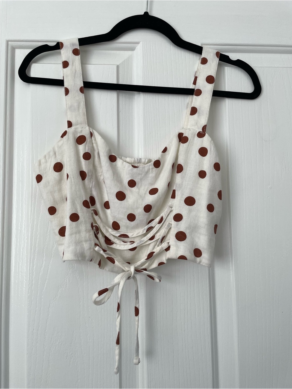 Abercrombie & Fitch White Crop Top with Brown Polka Dots